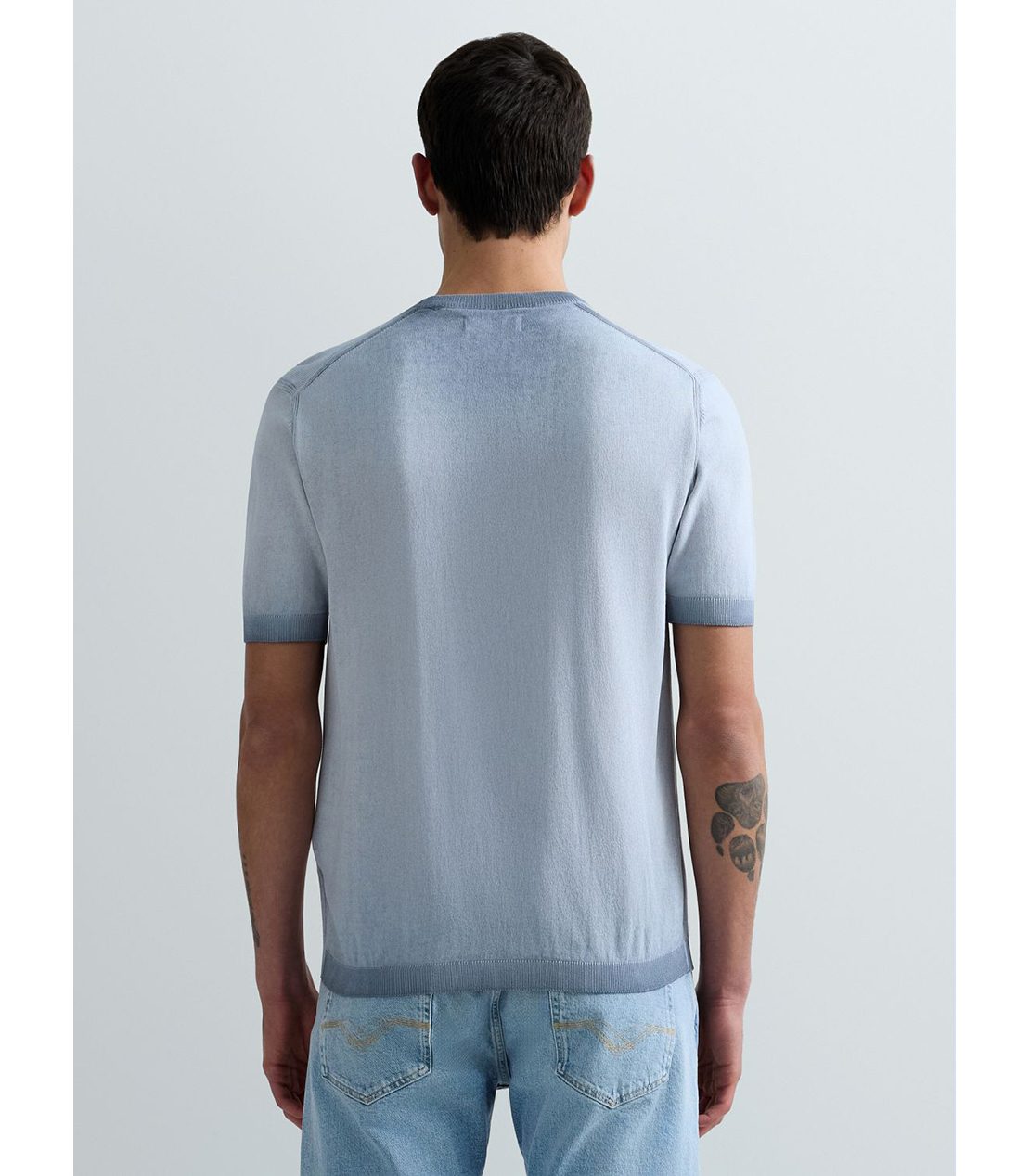 オンブレコットンクルーネックハーフスリーブセーター 詳細画像 グレイッシュブルー 3